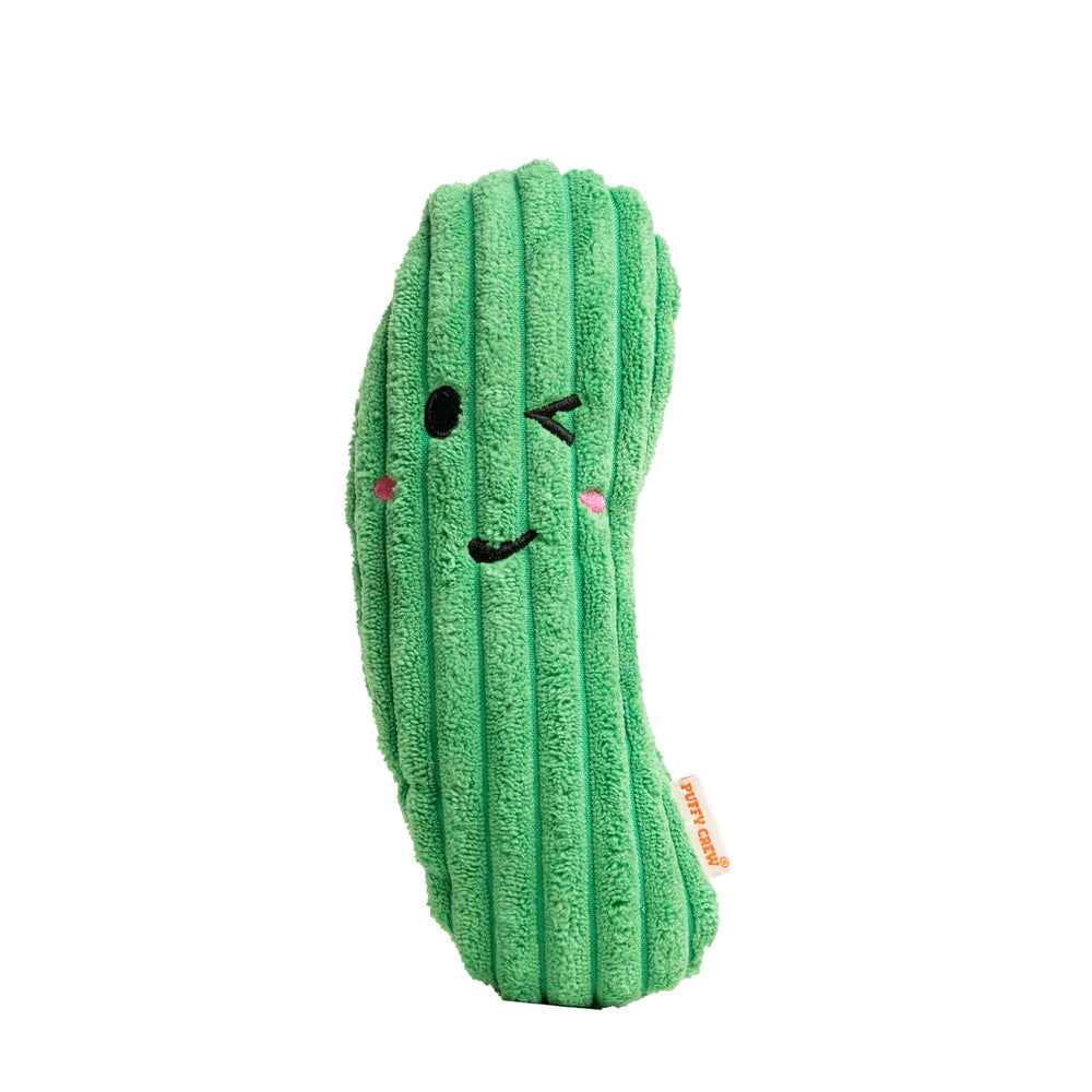 Puffy Crew Squeaky Dog Plush Toy Bite_Stick cucumber front view for engaging fetch and interactive play.