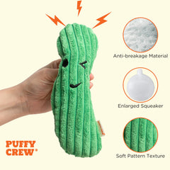Puffy Crew Bite_Stick cucumber squeaker closeup highlighting larger squeaker for giggly moments.