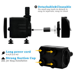 PULACO 160GPH pump with 3.3ft tubing ready for versatile setups.