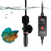 PULACO 50W heater front view showing slim quartz glass design for safe installation in aquariums