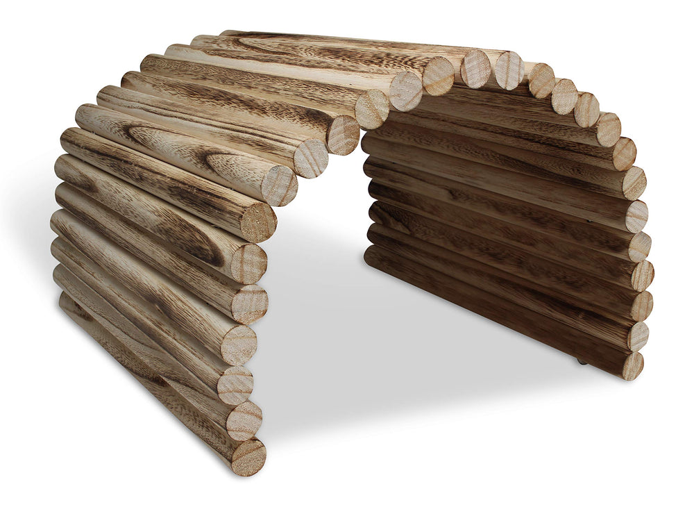 Pulse Brands Flexible Wood Hideout bridge demonstrates chew-safe wood for small pets.