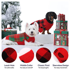 PUMYPOREITY Classic Plaid Dog Sweater close-up knit texture for warmth and softness