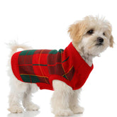 PUMYPOREITY Classic Plaid Dog Sweater front view showcases cozy knit warmth for strolls.