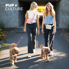 Pup Culture poop bag dispenser enabling quick pickups during strolls.