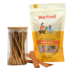 Pupford Chicken Jerky 16oz bag showing resealable packaging for convenient training rewards.