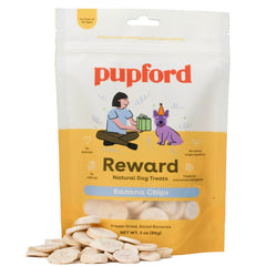 Pupford freeze-dried banana-chip treats pack shot for on-the-go rewards.