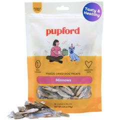 Pupford Freeze Dried Minnows bag front view, protein-rich training reward.