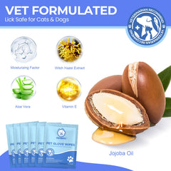 PUPMATE glove wipes being used on dog for quick cleaning