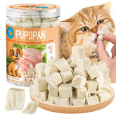 PuPoPan freeze-dried chicken cubes in packaging for convenient on-the-go rewards.