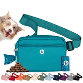 Puppington crossbody bag Lagoon Teal with integrated treat pocket for quick rewards.