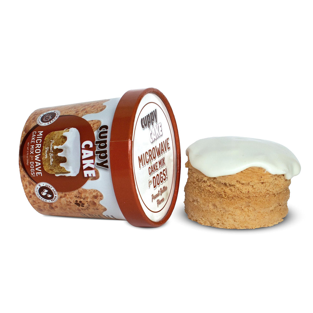 Puppy Cake cuppy-cake-packaging shows all-natural ingredients for a quick dog birthday treat.