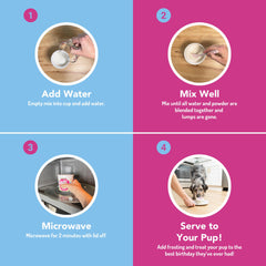 Puppy Cake cuppy-cake-yogurt-icing-detail highlights creamy yogurt icing for canine indulgence.