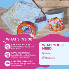 Puppy Cake Cuppy Cake icing-pupfetti-sprinkles closeup highlights a festive finish for pups.