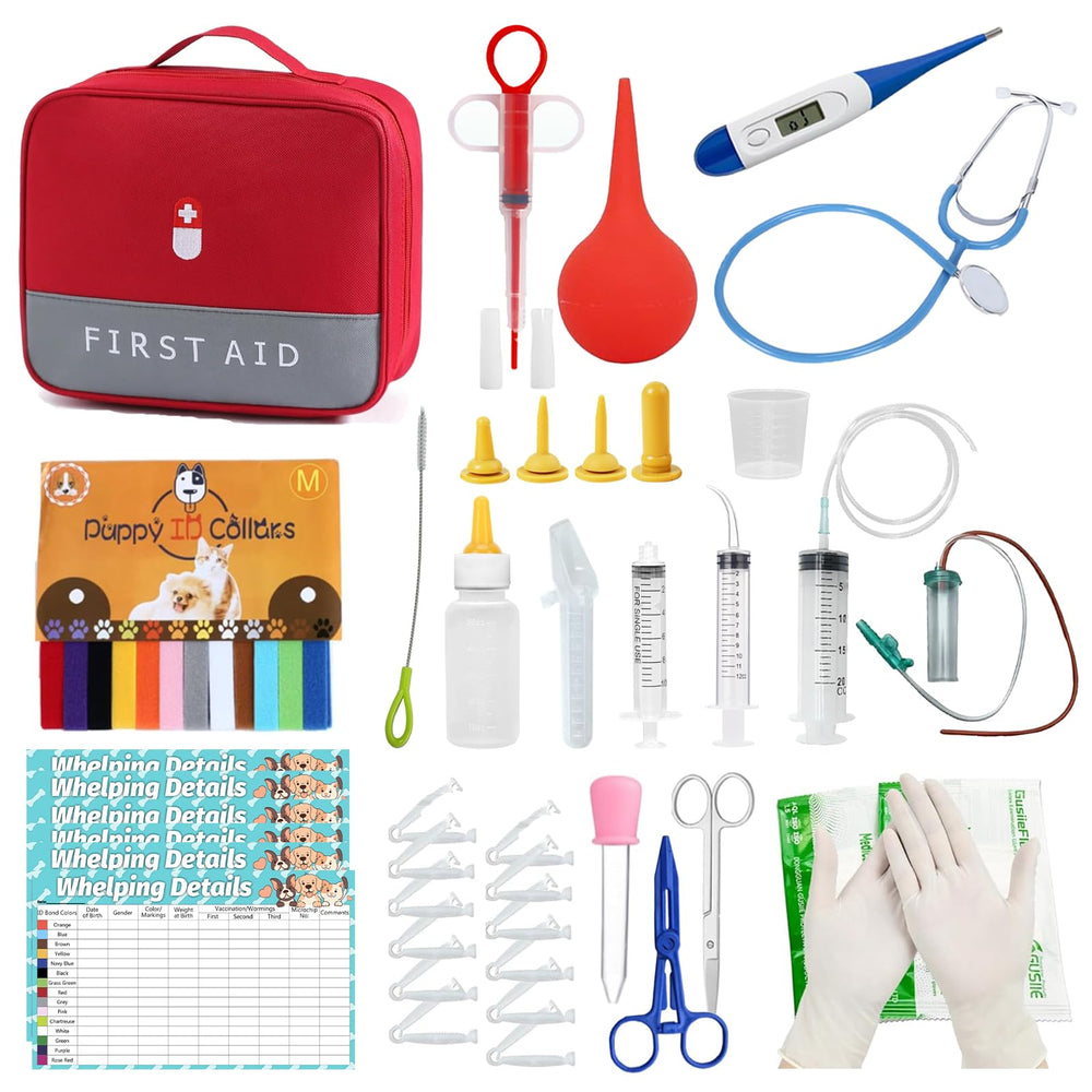 Puppy Whelping Kit package overview showing complete birthing supplies for safer newborn care.
