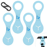 PuppyDoggy dog poop bag holder on leash in blue for hands-free walking.