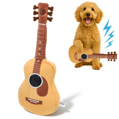 PUPROAR Acoustic Guitar Dog Toy close-up showing squeaker for interactive playtime