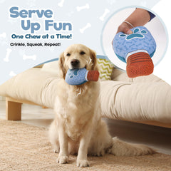 PUPROAR pickleball dog toy paddle with crinkle handle adds tactile play.