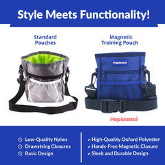 PupSensei poop bag dispenser integrated into pouch facilitates cleanup on-the-go.