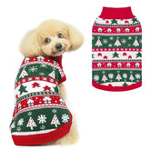 PUPTECK Christmas dog sweater front view in festive red for cozy warmth.