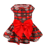 PUPTECK plaid dress with bowknot on XS dog for festive holiday style