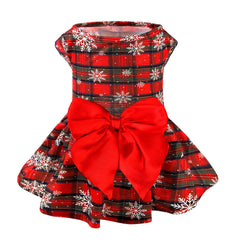 PUPTECK plaid dress with bowknot on XS dog for festive holiday style