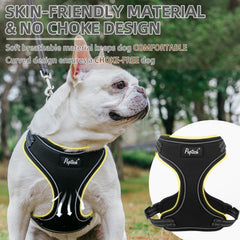 PUPTECK harness small back view with reflective strips enhancing night safety.