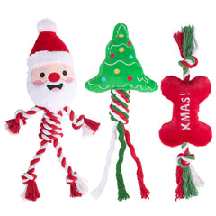 PUPTECK Santa plush squeaky dog toy for festive play and tugging