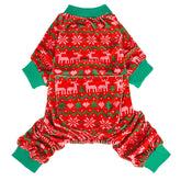 PUPTECK soft fleece dog pajamas in red and green; cozy warmth for small to medium dogs.