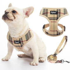 PUPTECK soft mesh harness close-up showcases plaid pattern for stylish daily walks.