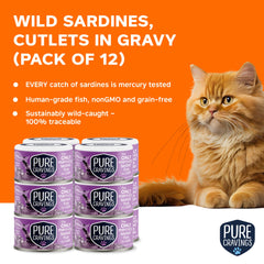 Pure Cravings sardines cutlets in gravy served in cat-friendly bowl for nourishment.