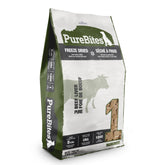 PureBites beef freeze-dried treats bag closeup showing simple one-ingredient formula for dogs