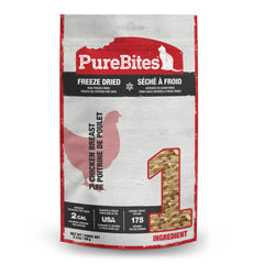 PureBites chicken freeze-dried bag front shows a simple, high-protein treat for cats