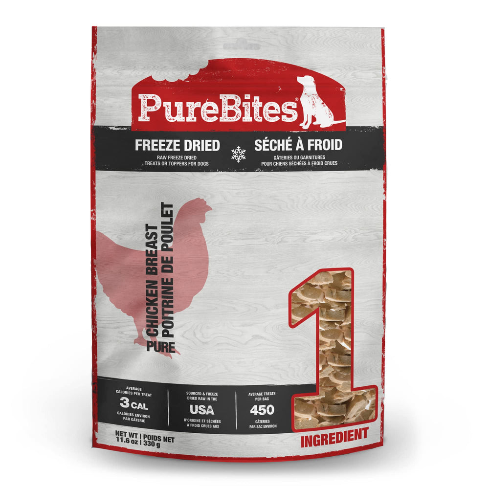 PureBites chicken freeze-dried bag emphasizes single-ingredient protein ideal for training treats.