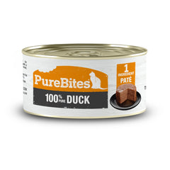 PureBites Duck Pate Can front view highlighting single-ingredient cat treat for picky eaters