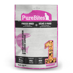 PureBites freeze-dried salmon cat treats jar view highlighting real salmon flavor for training rewards