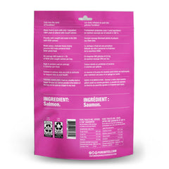 PureBites freeze-dried salmon cat treats bag closeup showing crisp texture for quick treats