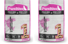 PureBites freeze-dried salmon dog treats packaging close-up showing 1-ingredient formula