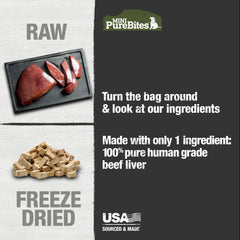 PureBites mini-beef-freeze-dried-treats training-ready bites atop kibble.