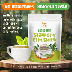 Slippery Elm Bark Powder in a tea mug demonstrates throat soothing use