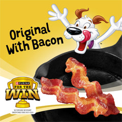 Purina Beggin' Strips dog sniffing bacon aroma signals irresistible flavor.