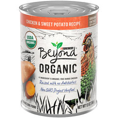 Purina Beyond Organic Wet Dog Food 12-pack cans ready for complete adult meals.