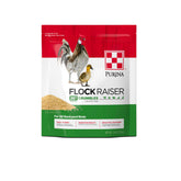 Purina Flock Raiser crumbles bag front promotes balanced growth in poultry