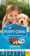 Purina Puppy Chow chicken-flavor kibble closeup appeals to growing puppies.