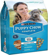 Purina Puppy Chow dry dog food bag front shows complete puppy nutrition.