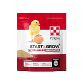 Purina Start & Grow bag front featuring medicated chick feed for growth