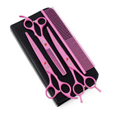 Purple Dragon 7in pink grooming scissors set packaging for easy storage