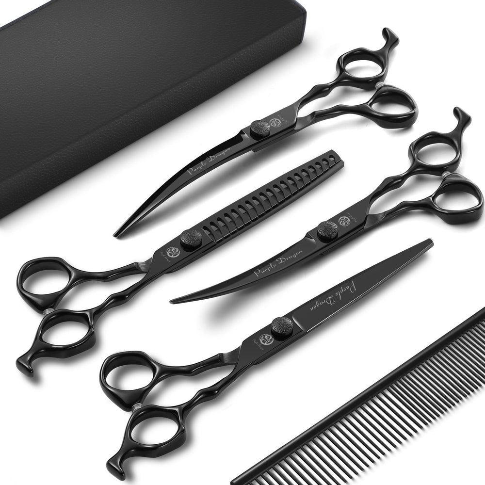 Purple Dragon chunkers scissors 7in for textured finishes and efficient thinning during grooming.