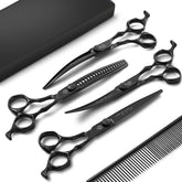 Purple Dragon dog grooming scissors set blades close-up for sharp trim