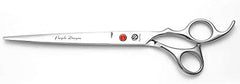 Purple Dragon Sharp Edge Shears during pet grooming session for gentle, precise fur trimming.