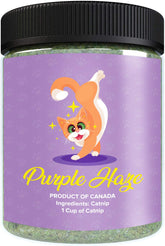 Purple Haze catnip 1cup packaging—easy to portion and store for playtime.